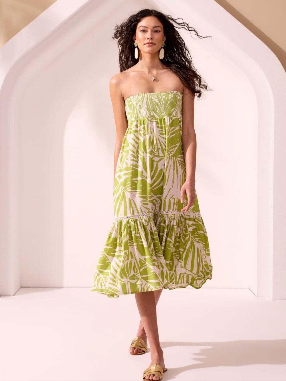 BNWOT Xix Palms KEY LARGO WEAR TWO WAYS Smocked Strapless Midi Dress CURRENT